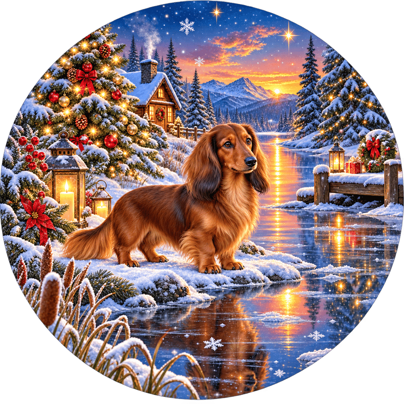 Red Longhaired Dachshund Winter Sublimation