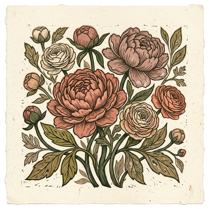 Vintage Floral Linocut Illustration