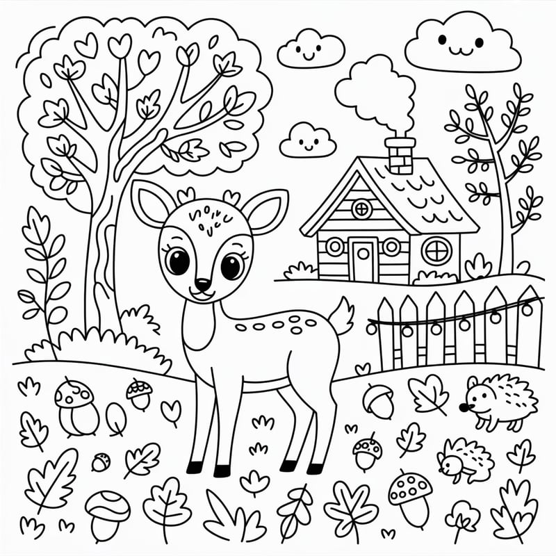Cozy Autumn Woodland Coloring Page