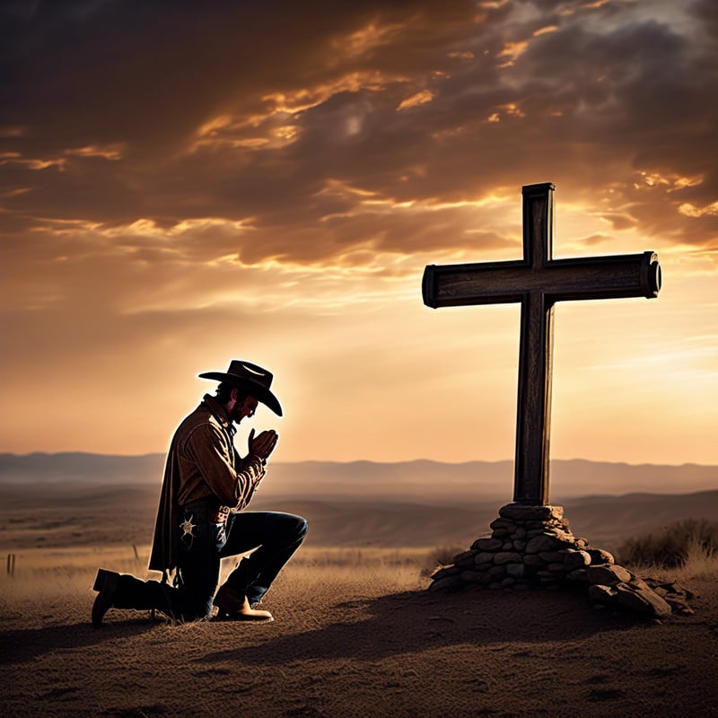 Silhouetted Cowboy at Sunset