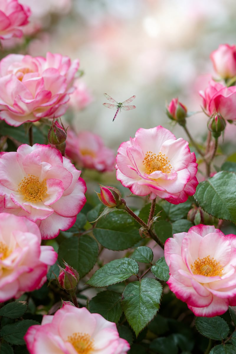 Photorealistic Dragonfly and Roses Art