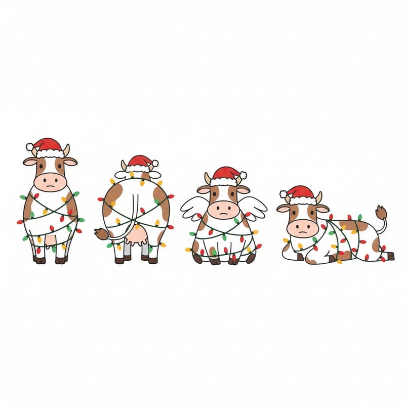 Cows with Christmas Lights Illustration
