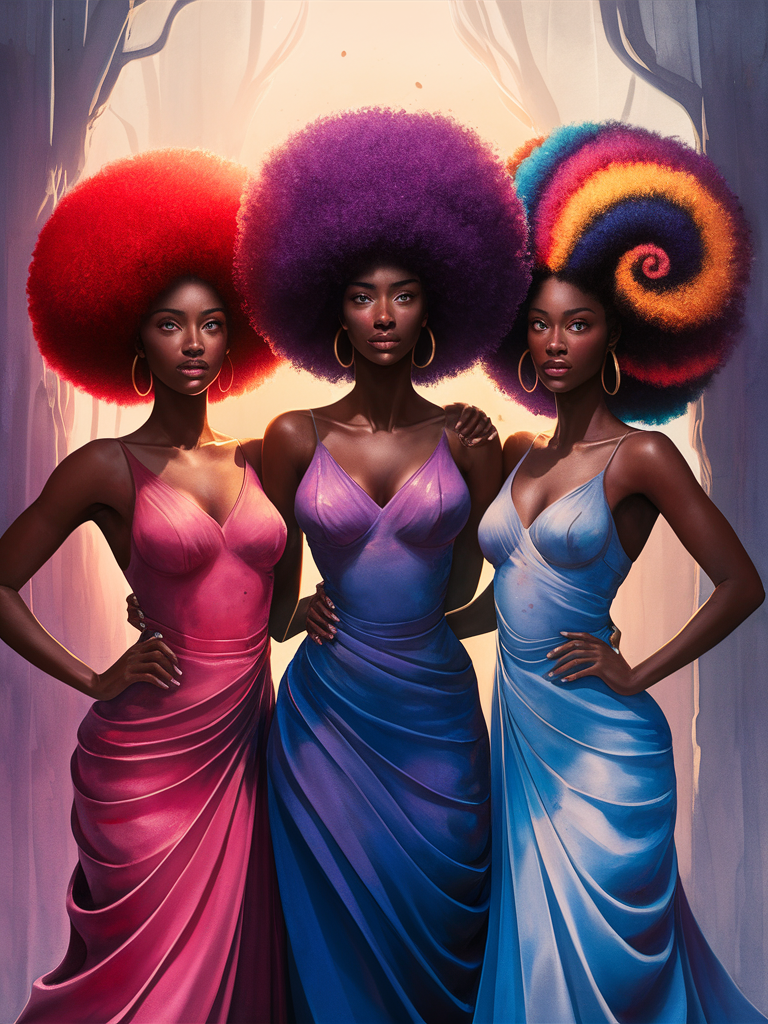 Watercolor Painting of Afro Hairstyles