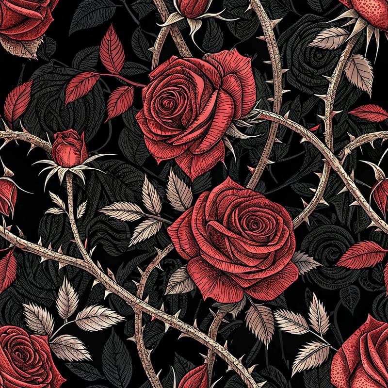 Abstract Gothic Rose and Thorn Pattern
