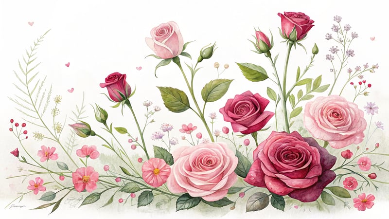 Vivid Small Roses Watercolor Illustration