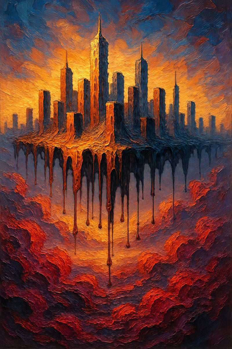 Surreal Melting City Skyline