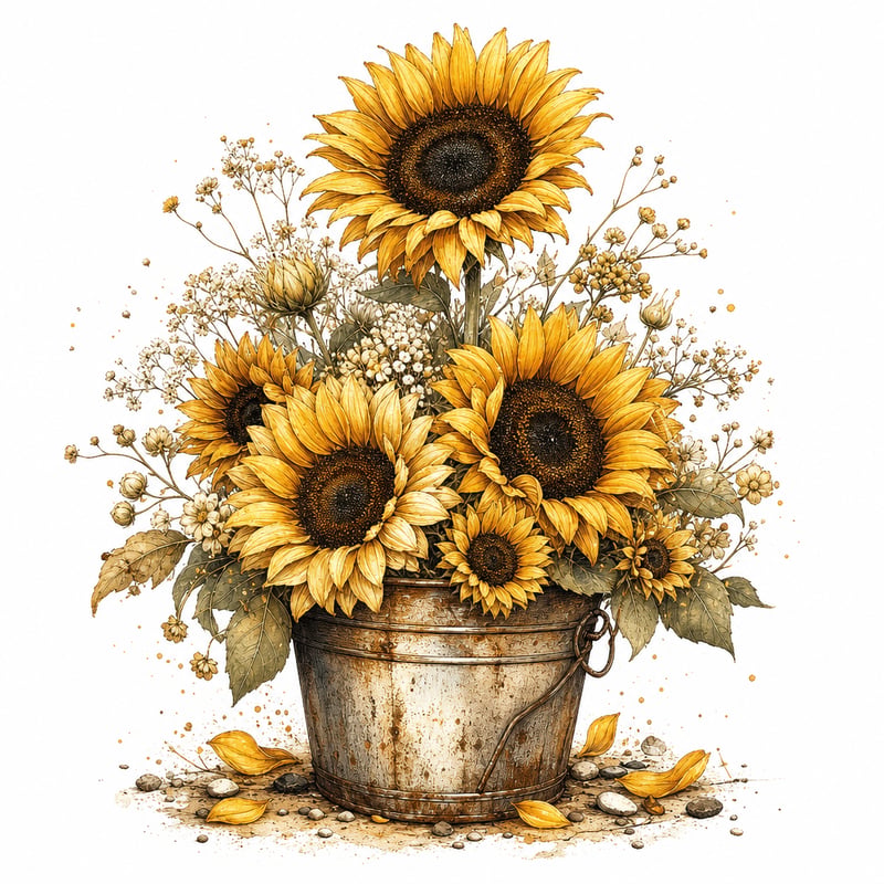 Vintage Watercolor Sunflower Illustration