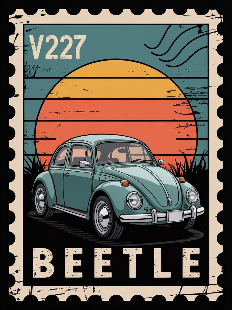 Vintage VW Beetle Postage Stamp