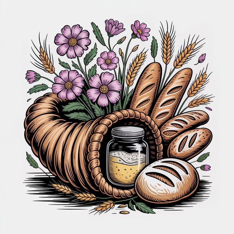 Linocut Floral and Sourdough Illustration