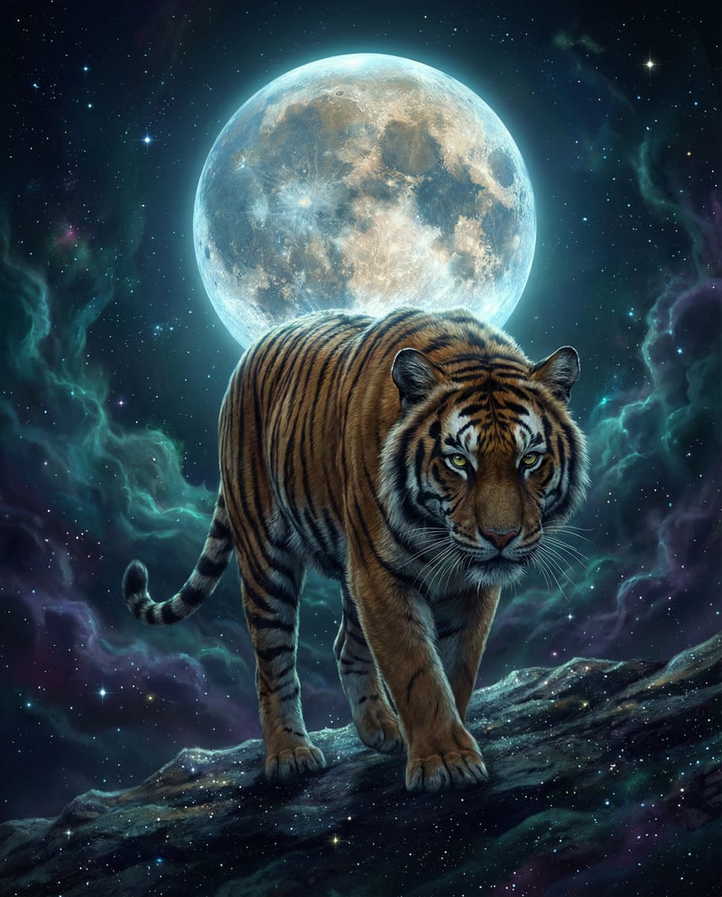 Surreal Tiger Under Glowing Moon