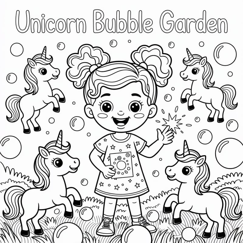 Magical Coloring Page: Nora & Unicorns