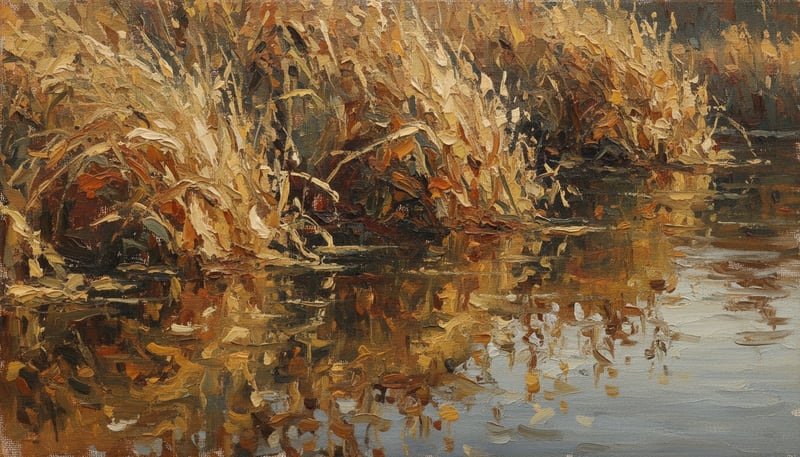 Autumn Reeds by River Oil Painting