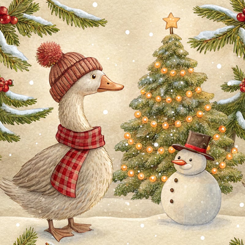 Whimsical Christmas Goose Art