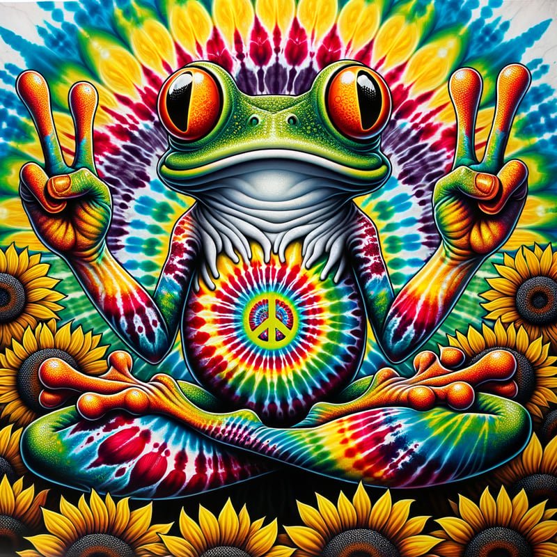 Psychedelic Tie-Dye Frog Illustration