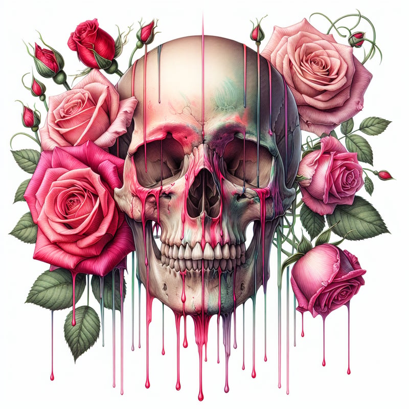 Skull with Pink and Red Roses Illustration