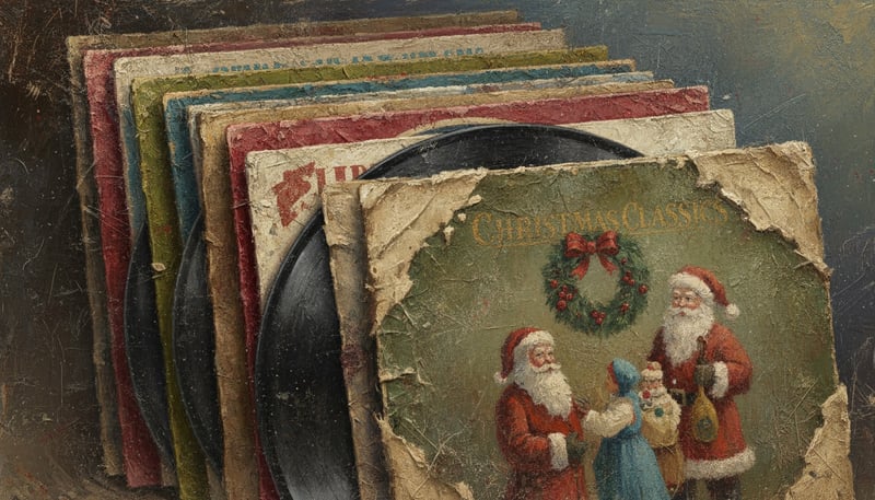 Antique Christmas Vinyl Records Painting
