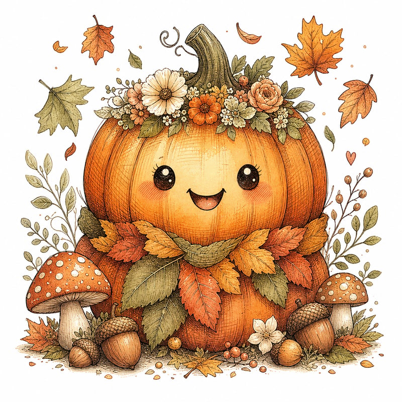 Whimsical Kawaii Pumpkin Clipart