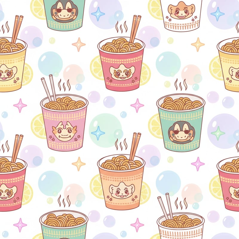 Anime Noodle Cups Vector Pattern