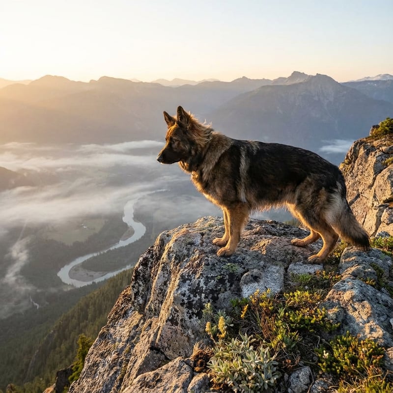German Shepherd on Mountain Cliff