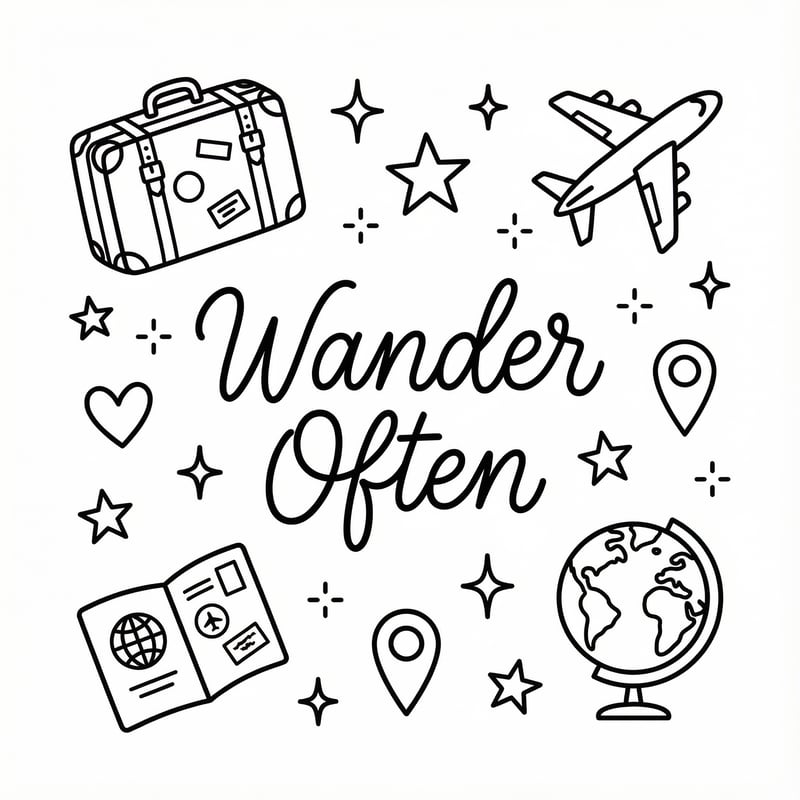 Travel Doodle with Wander Often Phrase