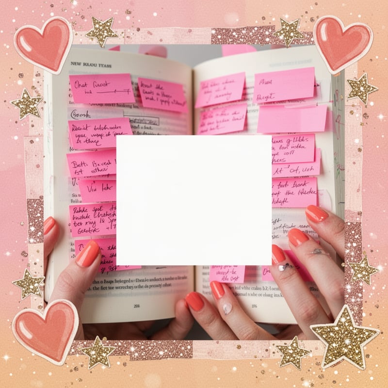Hands Holding Annotated Book with Pink Tabs