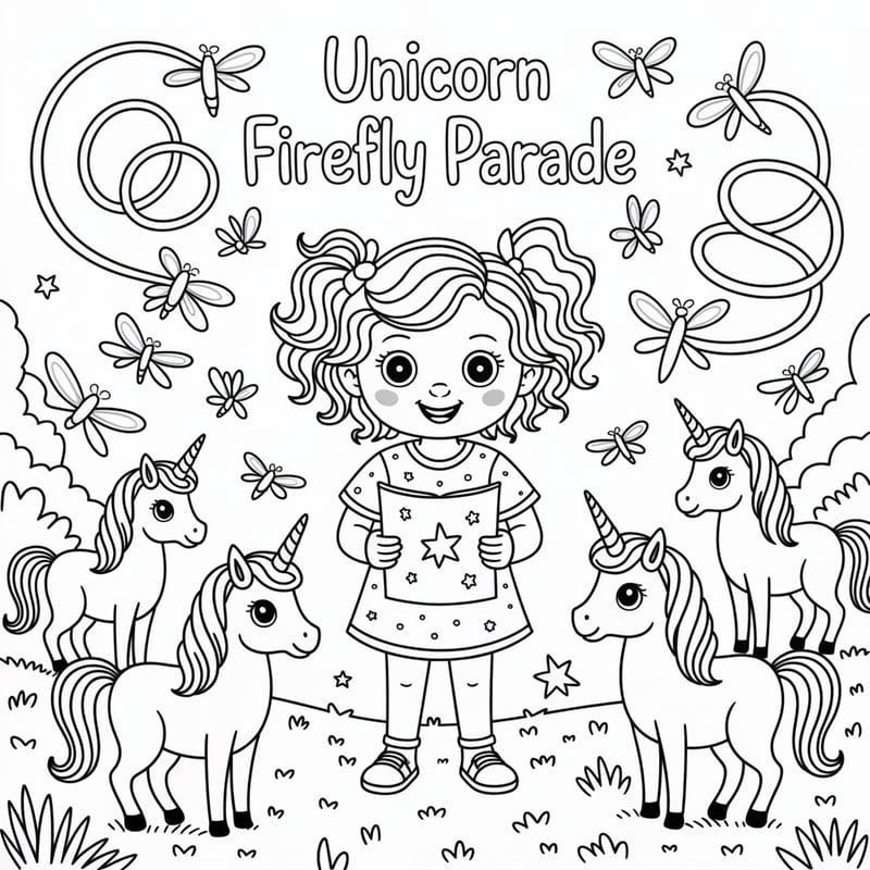 Unicorn Firefly Parade Coloring Page