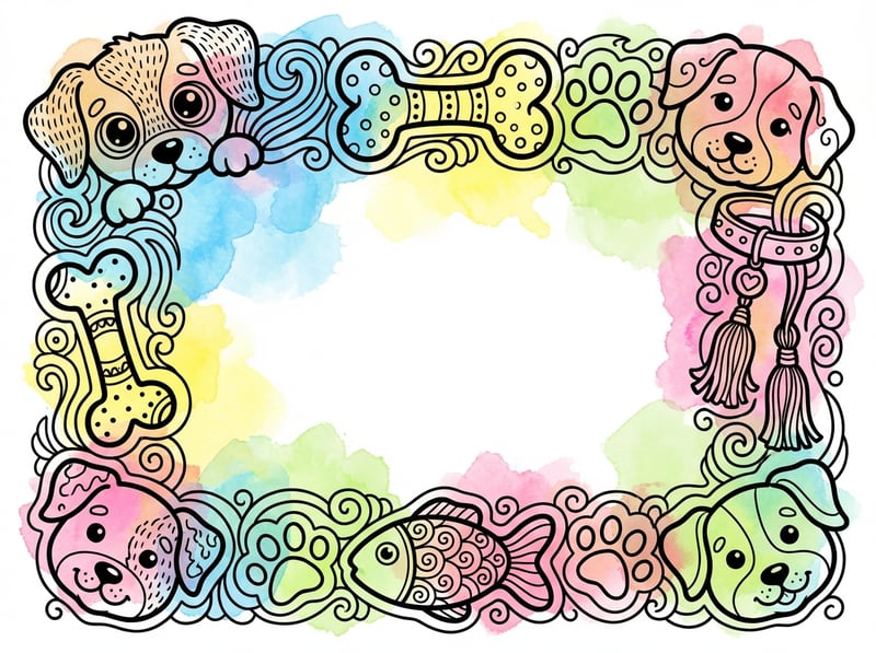 Whimsical Dog-Themed Coloring Border