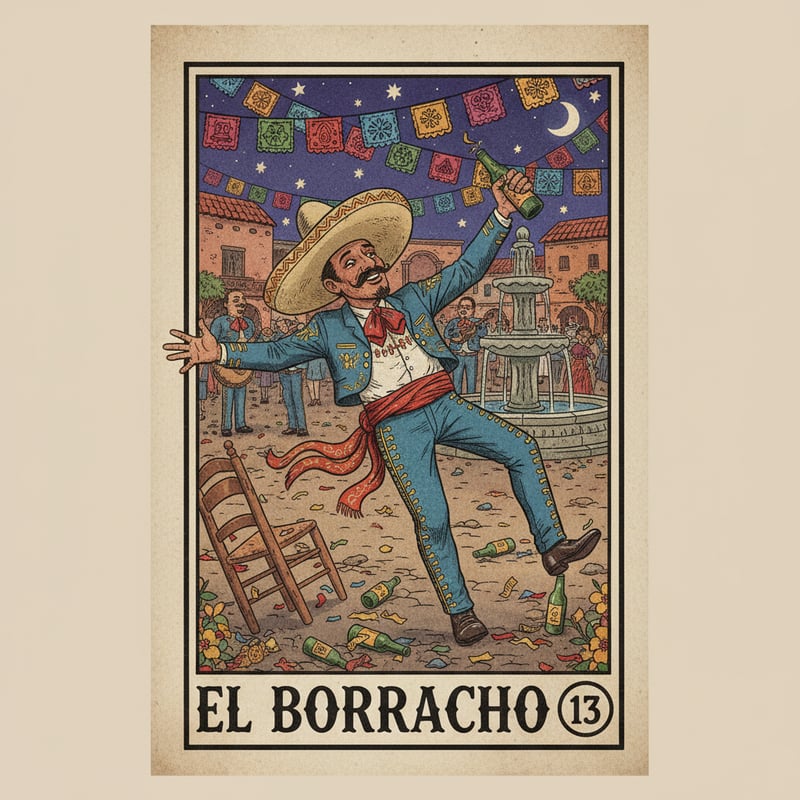 Mexican Lotería El Borracho Illustration