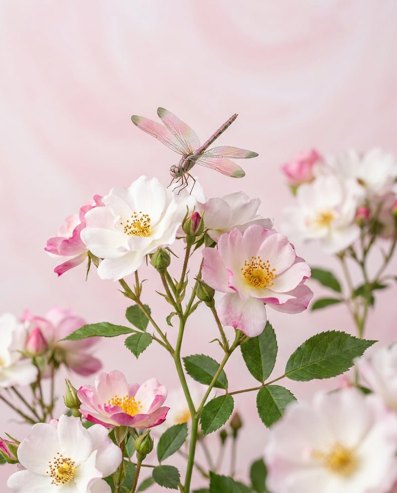 Photorealistic Dragonfly with Roses