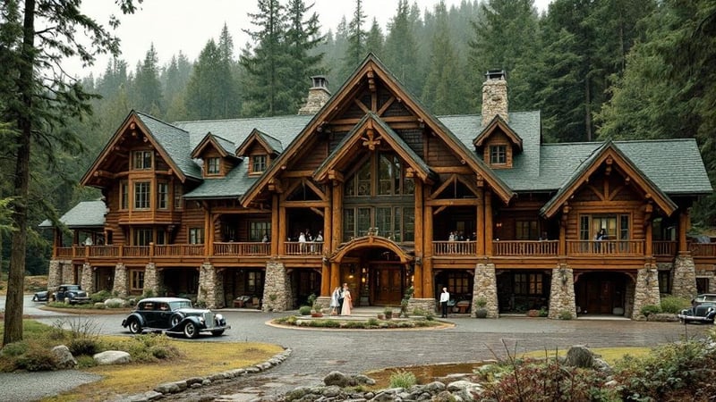 Timber Lodge Mansion in Oregon Forest