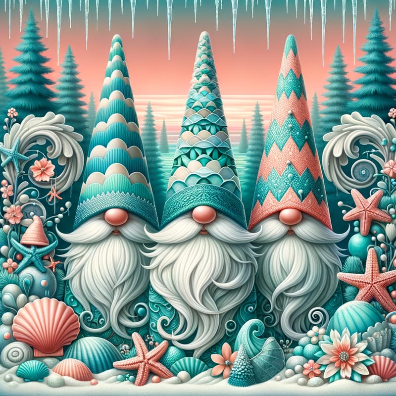 Whimsical Gnomes in Winter Coastal Forest