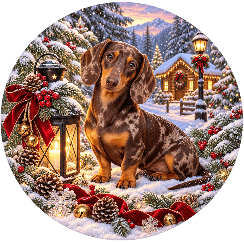 Chocolate-Dapple Dachshund Holiday Circle