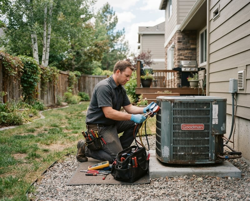 HVAC Technician Working on Heat Pump