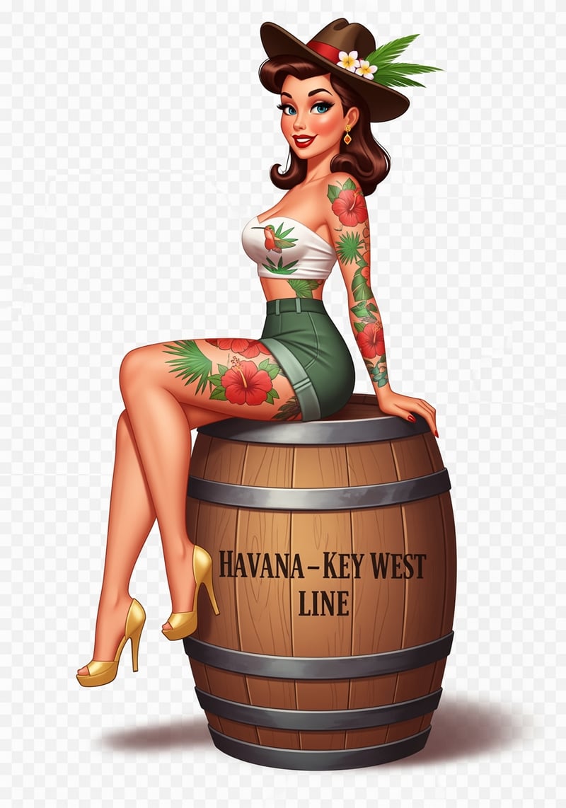 Stylized Pinup with Tropical Tattoos