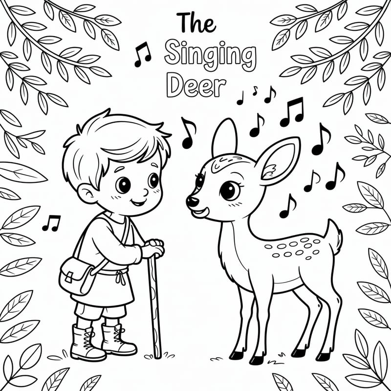 Whimsical Coloring Page: The Singing Deer