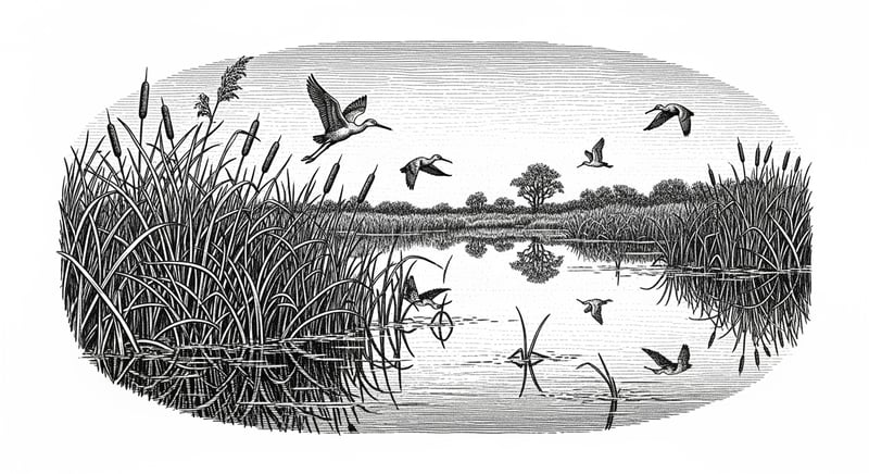 Etched Nature Scene of Wetland