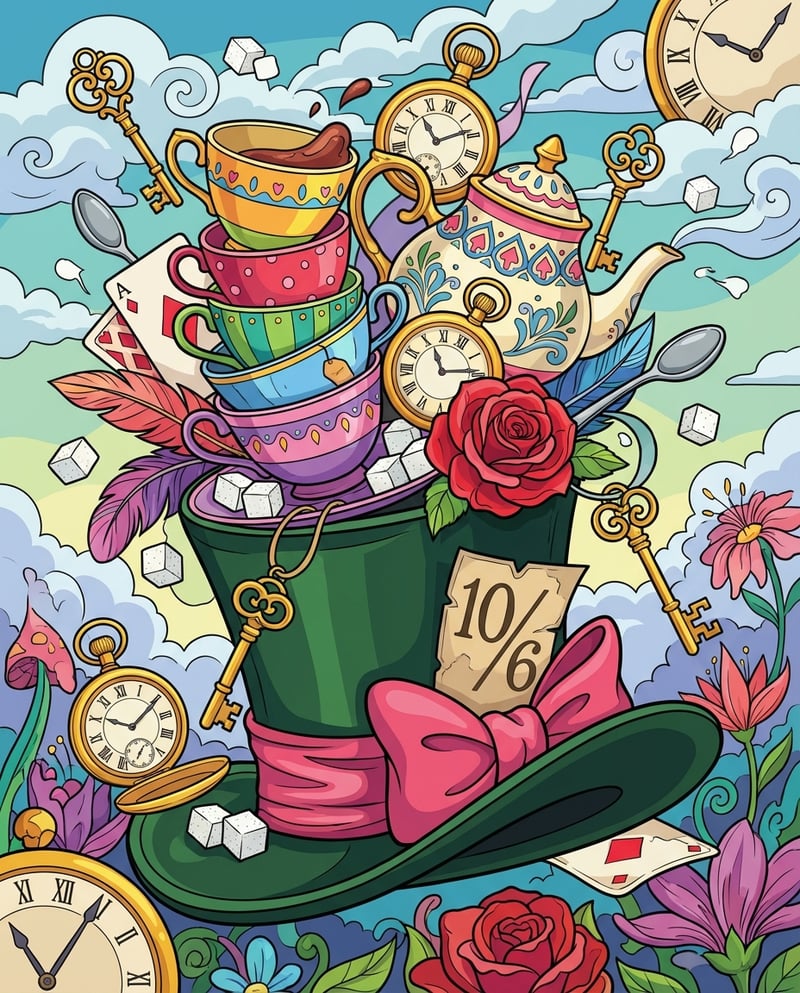 Whimsical Mad Hatter Hat Illustration