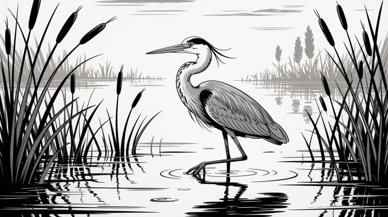 Classic Black & White Wetland Illustration