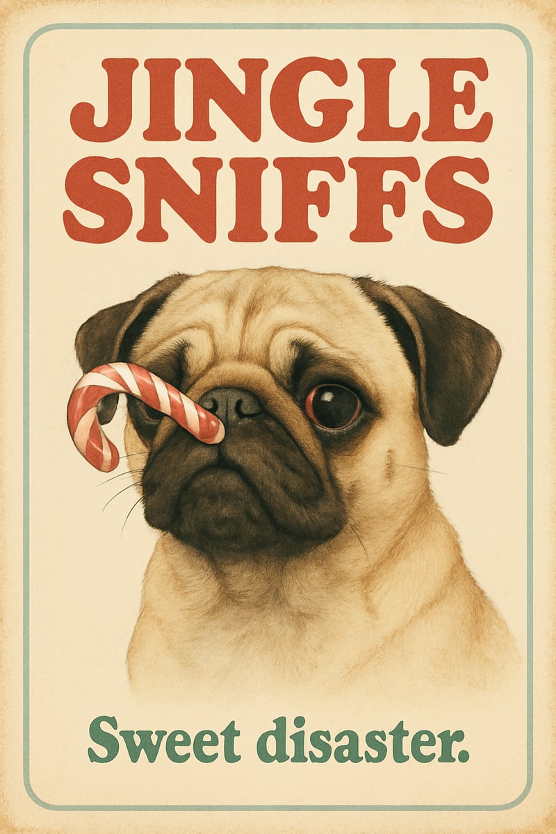 Retro Pug Jingle Sniffs Poster