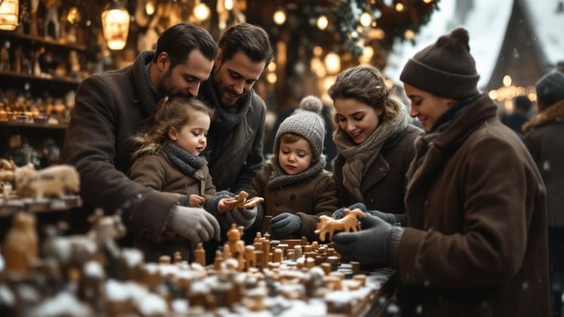 1930s German Christmas Market Family Scene