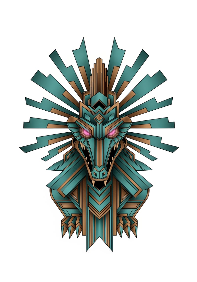 Art-Deco Geometric Alligator Deity