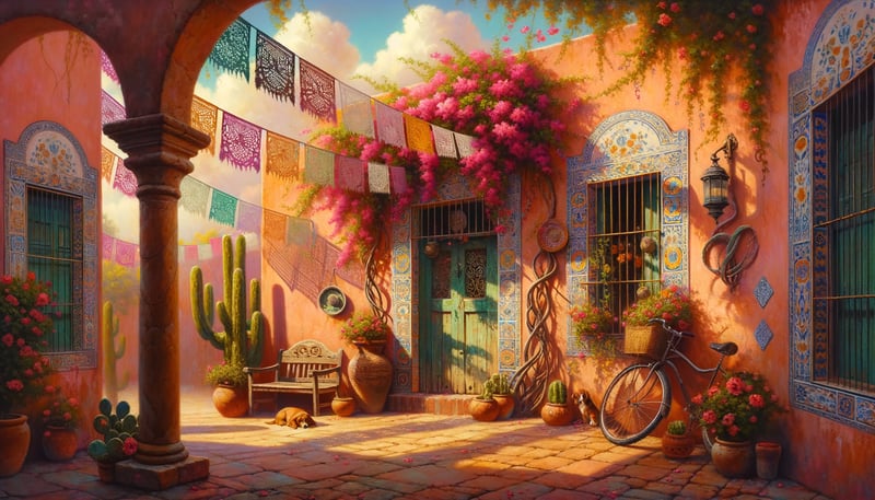 Whimsical Mexican Courtyard Scene