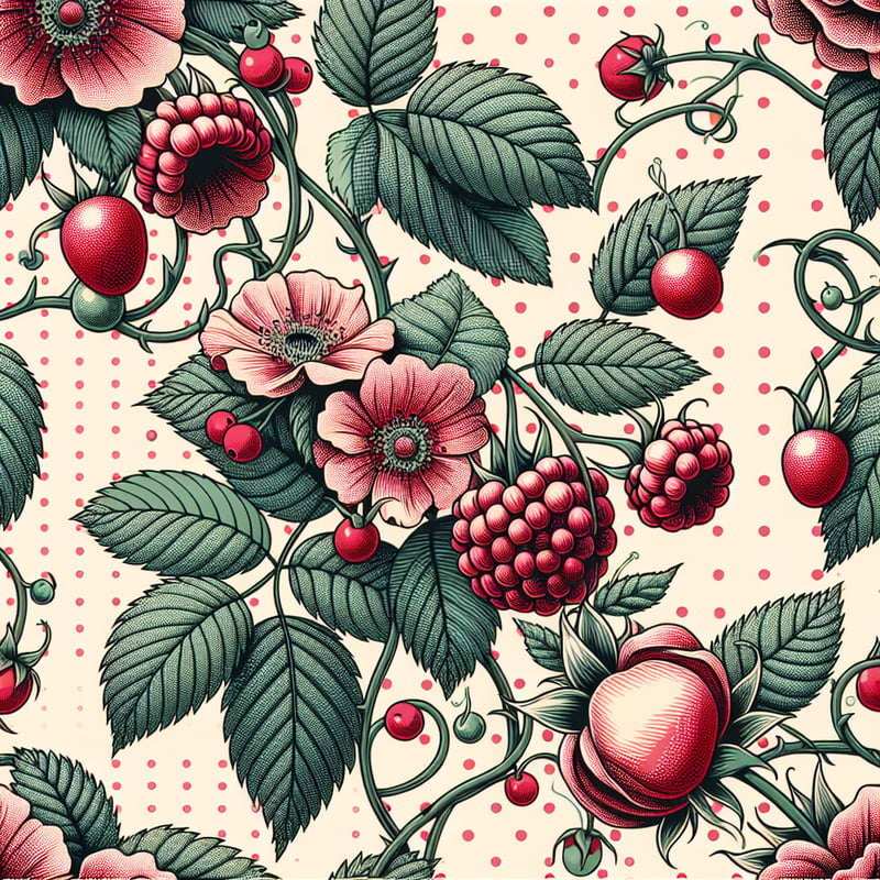 Seamless Floral Pattern with Berries