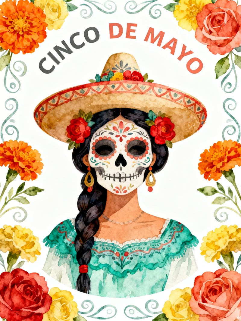 Cinco de Mayo Sugar Skull Illustration