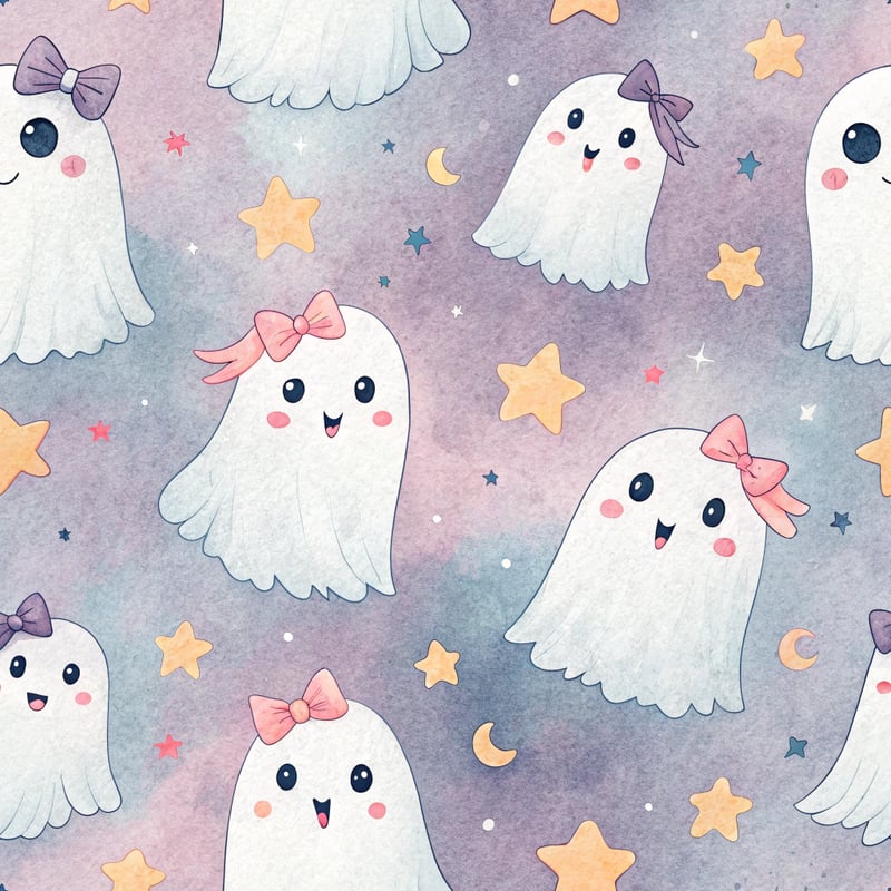Fluffy Ghost Characters with Bows