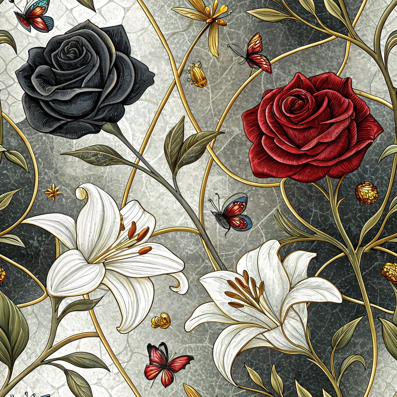 Seamless Stained Glass Rose Pattern