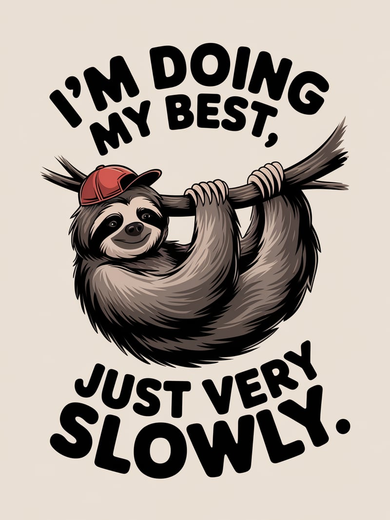 Retro Sloth Drawing with Motivational Text