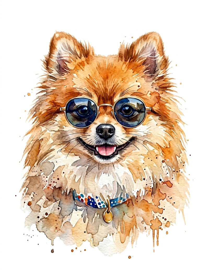 Pomeranian Dog Portrait with Sunglasses