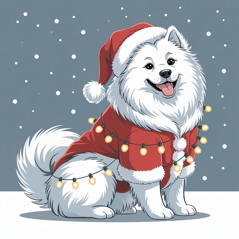Samoyed Dog in Santa Costume