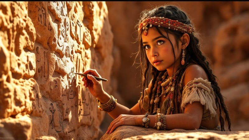 Hopi Girl Drawing Petroglyphs
